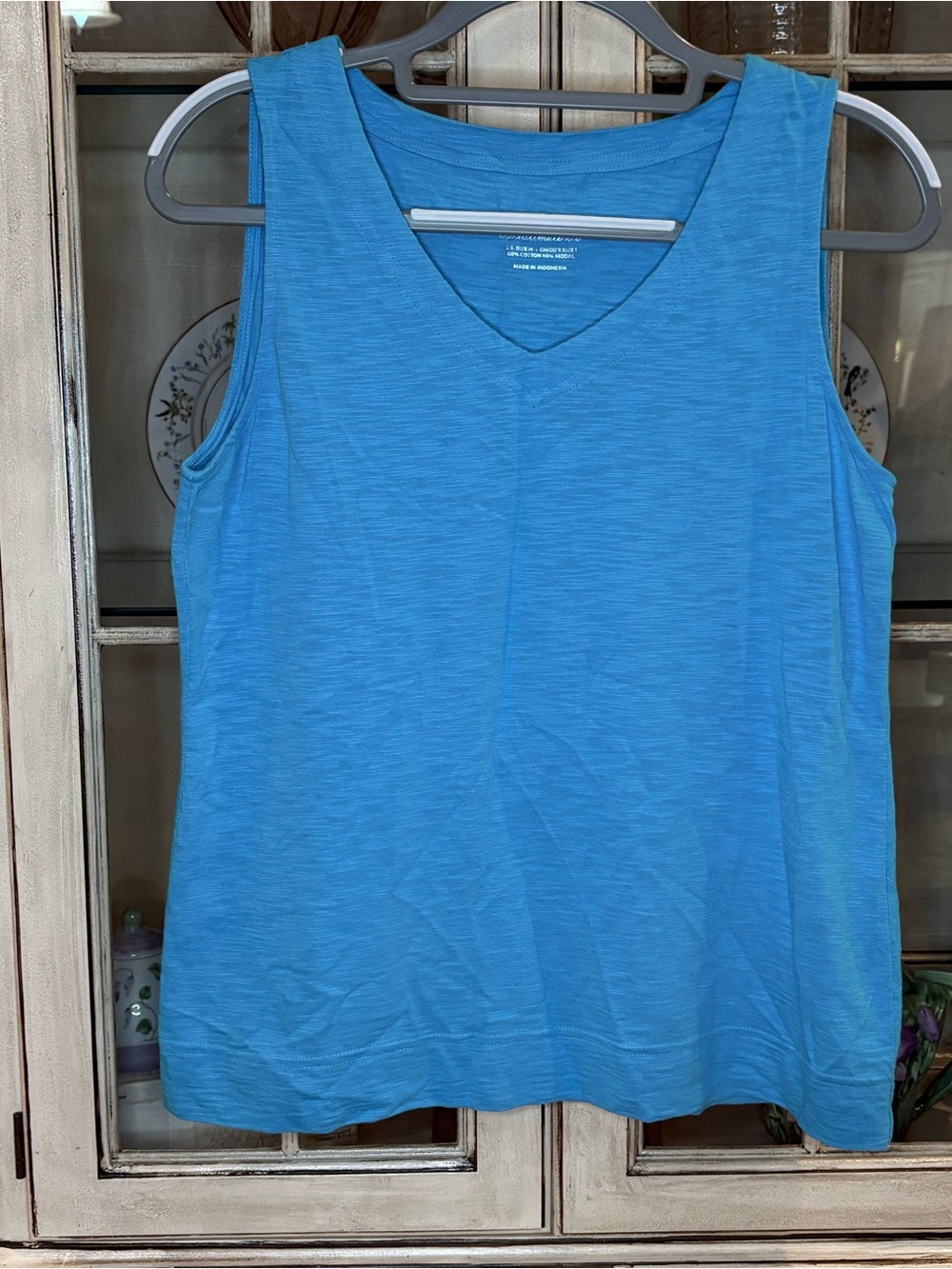 Chico's Cotton Blend Bright Blue V-Neck Tank Top